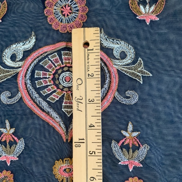 ZARA Basic Embroidered Sheer Mesh Boho Blouse Peplum Top Navy Size L - Picture 11 of 13